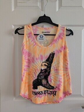 NWT SlothToes  Yoga Tie Dye Tank Pink Orange Swirl PatternTop Beach Festival , M